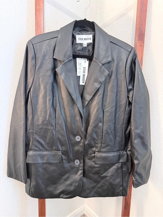 Steve Madden Jackets & Blazers - Steve Madden Black Faux Leather Two-Button Blazer